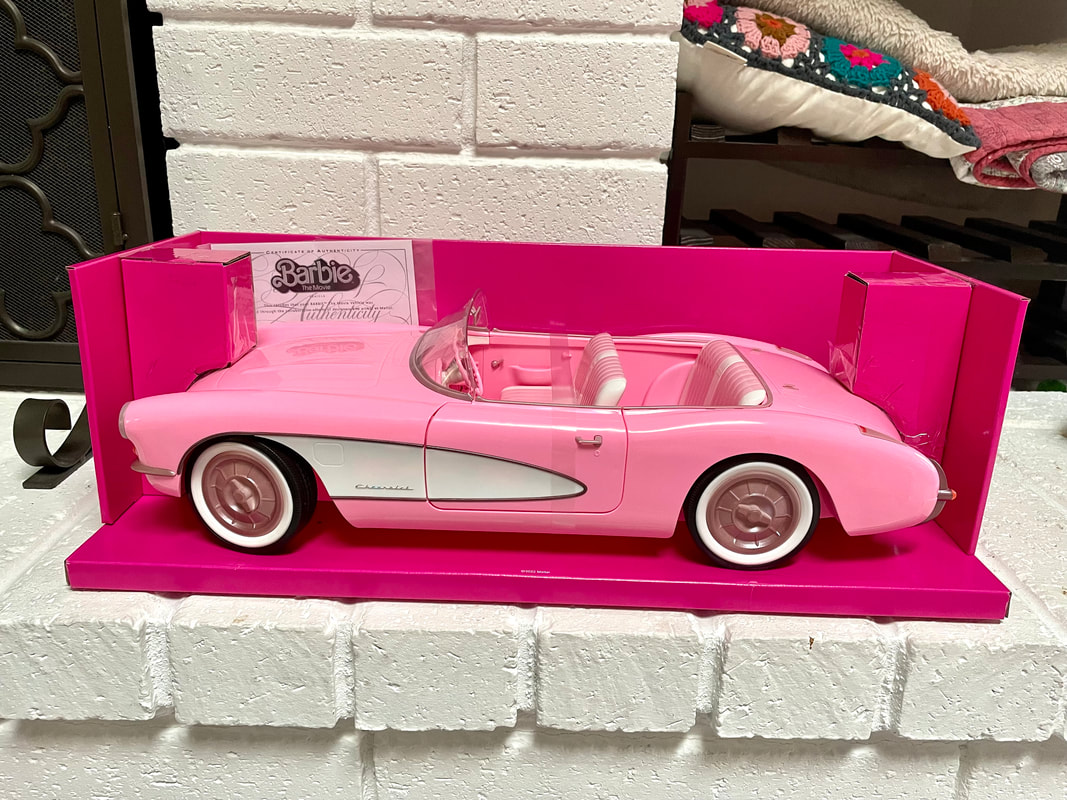Barbie's vintage pink convertible car from Barbie the Movie