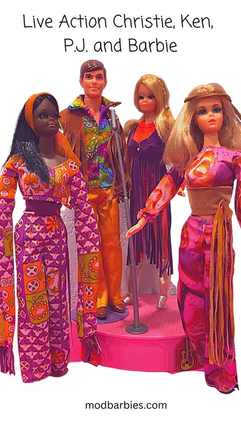 Live Action Christie, Live Action Ken, Live Action P.J., Live Action Barbie dolls